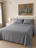 100% cotton bedding set on queen bed — quilt cover, fitted sheet and pillowcases